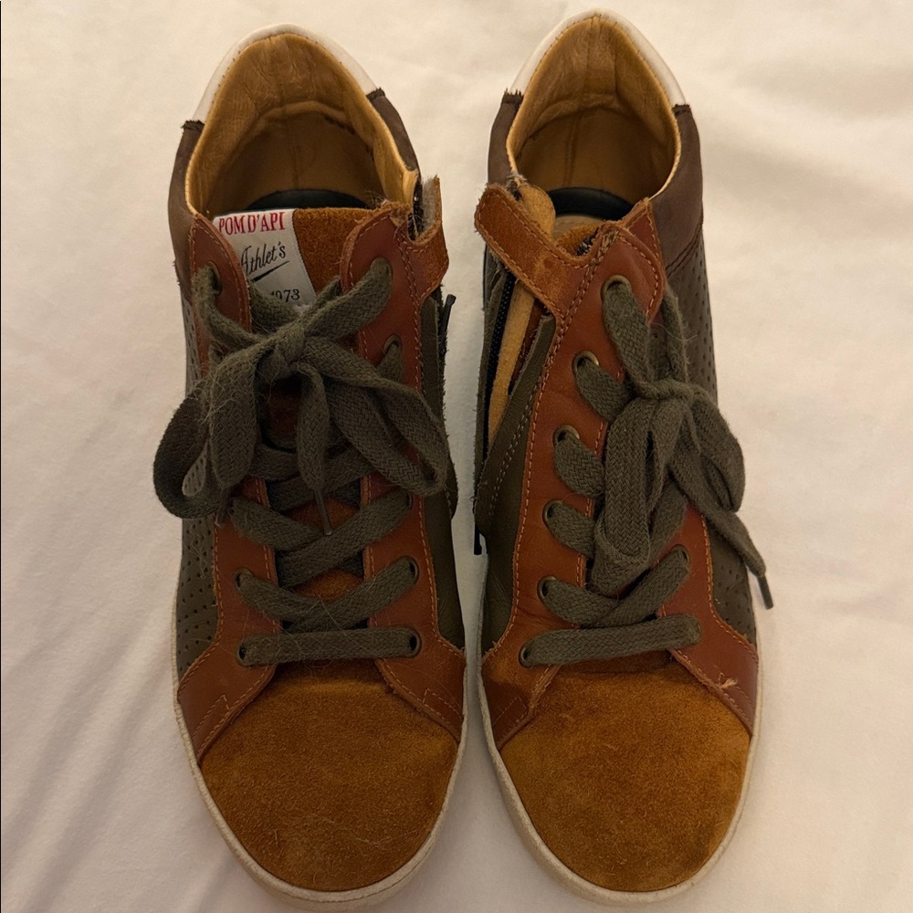 Pom D'Api Kids Brown & Olive Green Zip Up Boots, size 36, Barely Worn